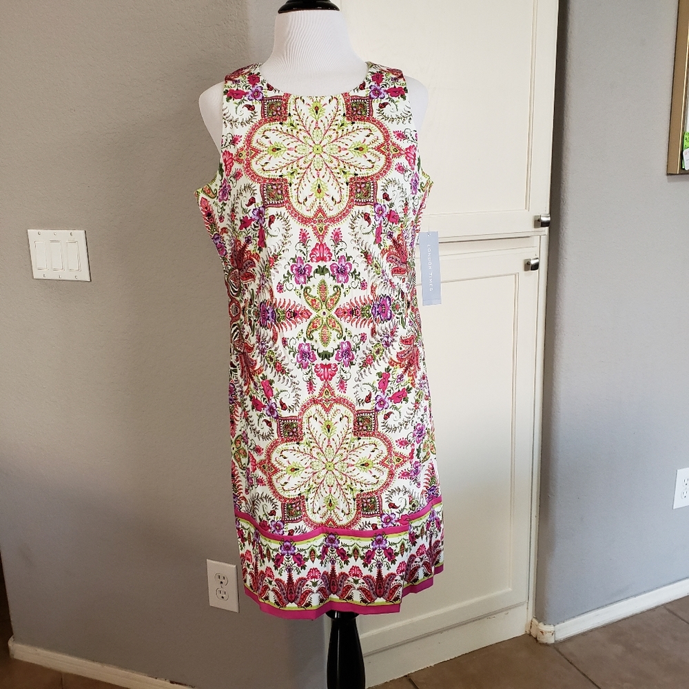 London Times Sleeveless Kaleidoscope Floral Shift Mini Dress Women Size 10